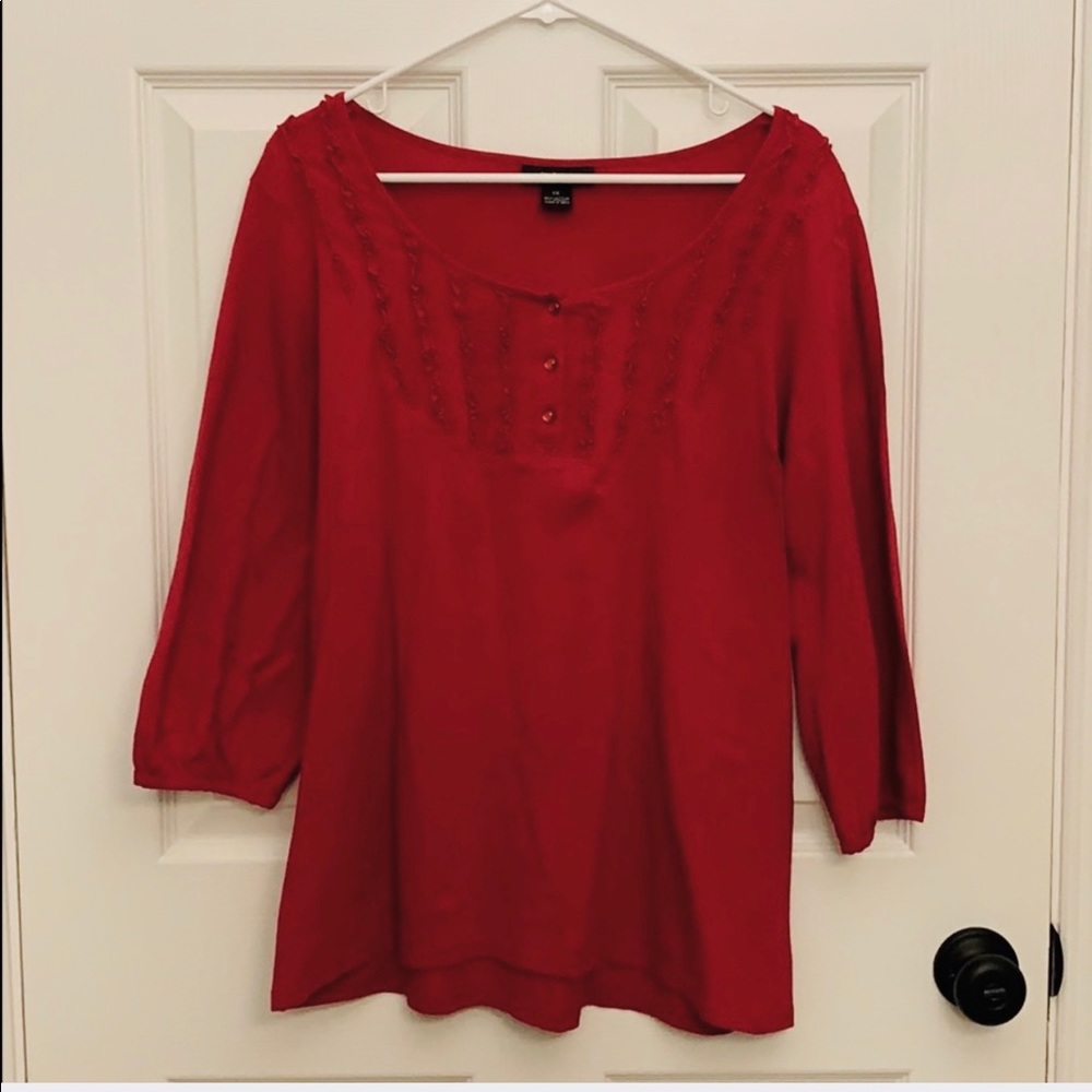 STYLE&CO tee T-shirt red 3/4 sleeve scoopneck 1X